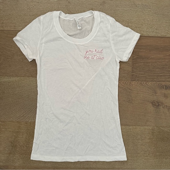 Bella Canvas Tops - Embroidered White Tee- “You Had Me At Ciao” nwot
